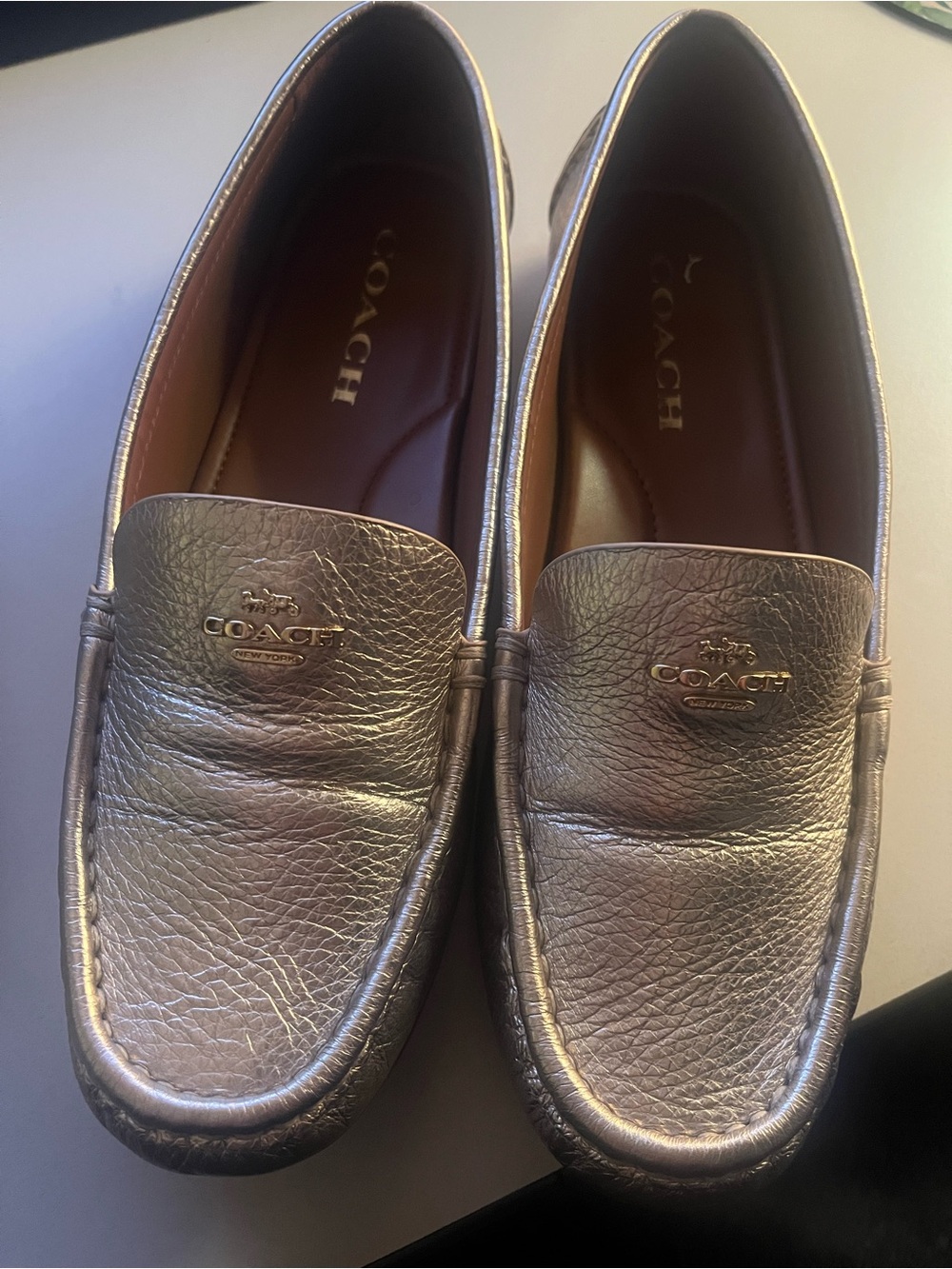 Coach Metallic gold Leather Slip-On Loafers